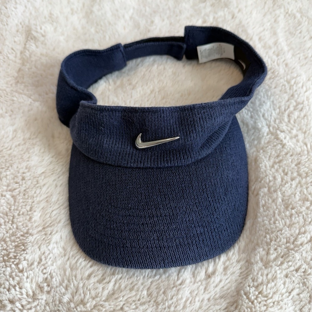 Vintage Nike Visor Hat Blue Strap Silver Center Swoosh Y2K 90s